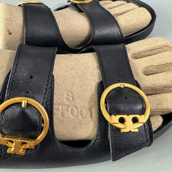 Tory Burch Black Leather Slides Size 9.5 - Picture 3 of 14
